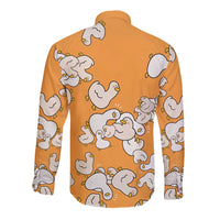 Chubby Duck Long Sleeve Button Shirt Shocked White Ducks Cartoon Doodle Pattern