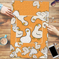 Chubby Duck Puzzle Shocked White Ducks Cartoon Doodle Pattern