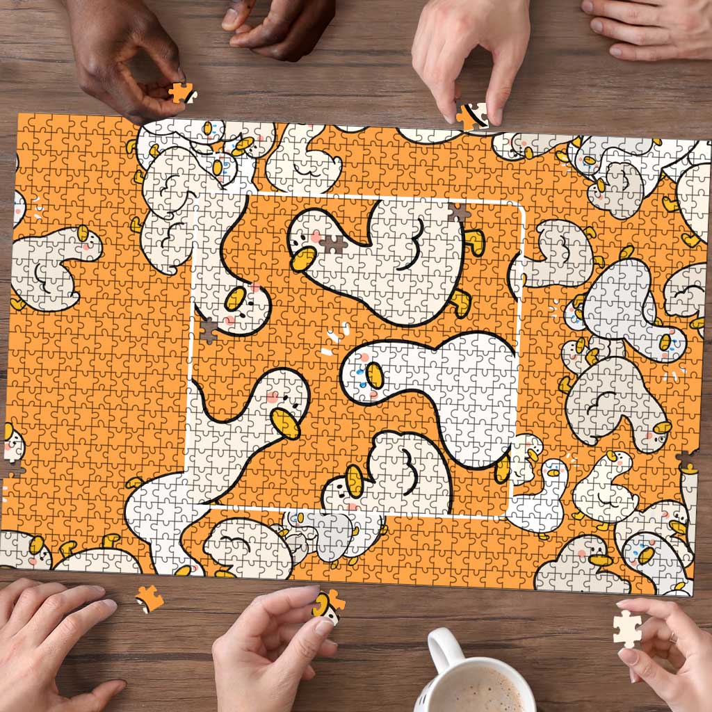 Chubby Duck Puzzle Shocked White Ducks Cartoon Doodle Pattern