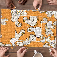 Chubby Duck Puzzle Shocked White Ducks Cartoon Doodle Pattern
