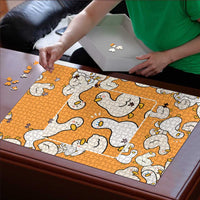 Chubby Duck Puzzle Shocked White Ducks Cartoon Doodle Pattern