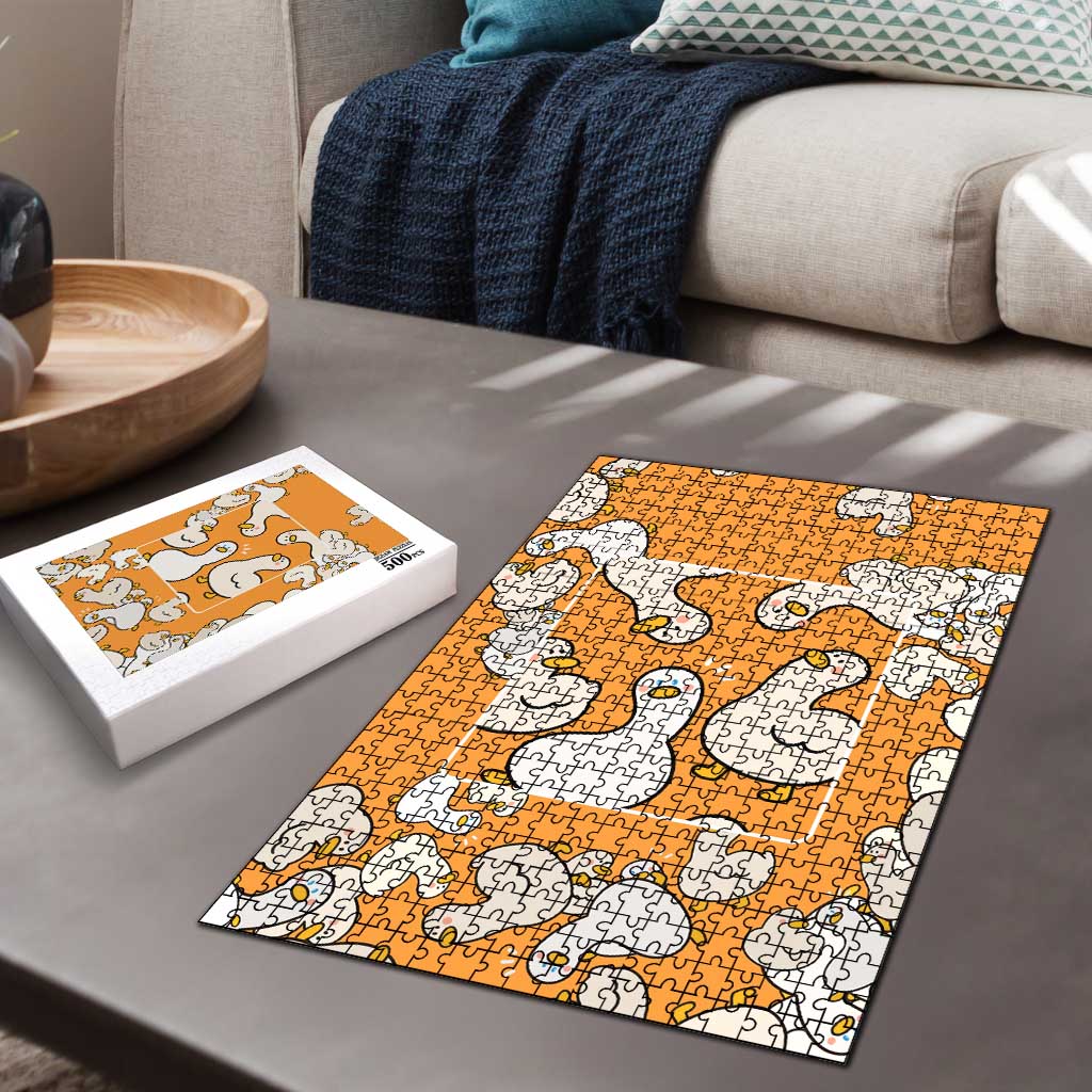 Chubby Duck Puzzle Shocked White Ducks Cartoon Doodle Pattern