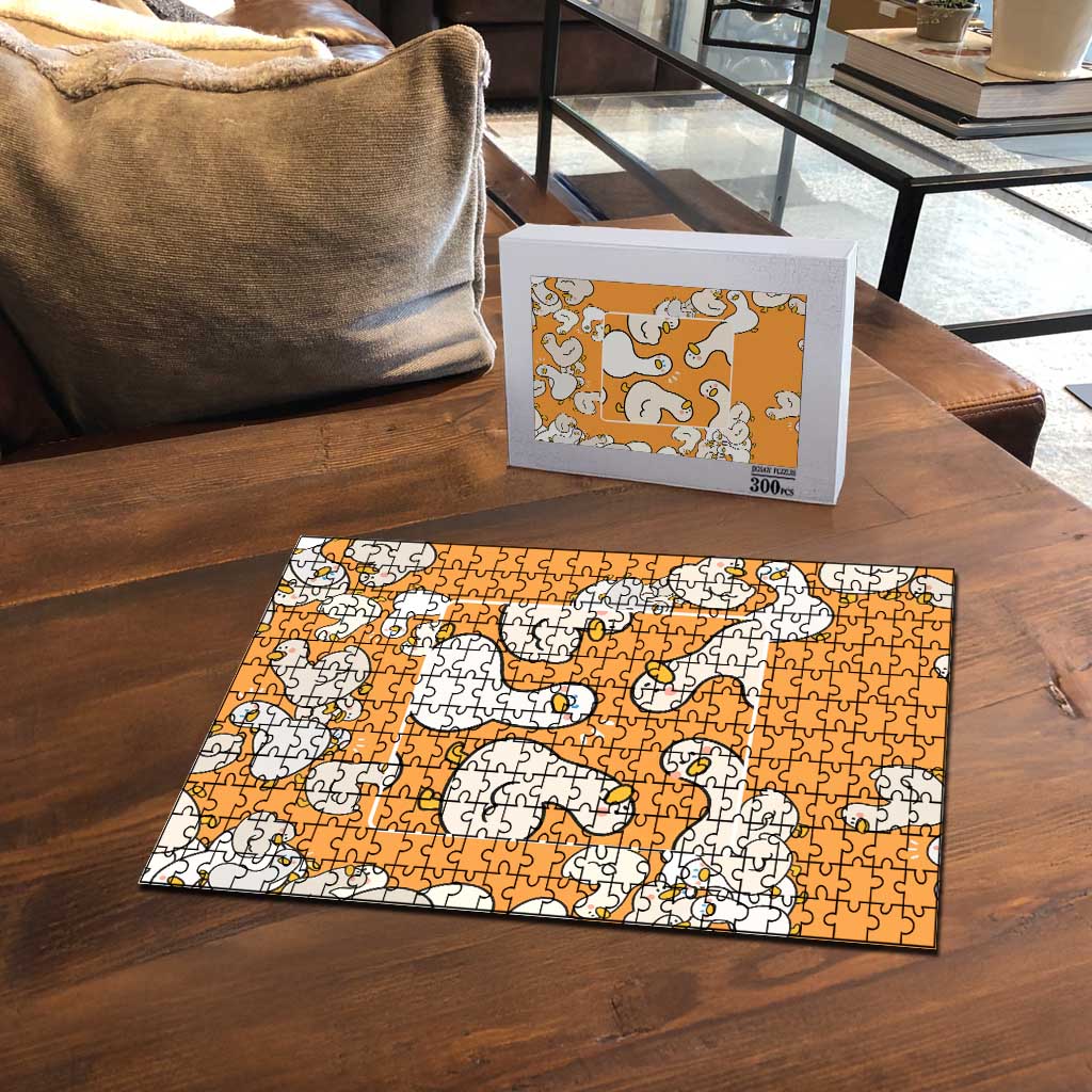 Chubby Duck Puzzle Shocked White Ducks Cartoon Doodle Pattern