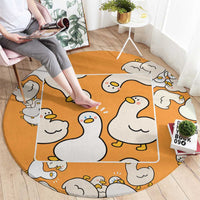 Chubby Duck Round Carpet Shocked White Ducks Cartoon Doodle Pattern