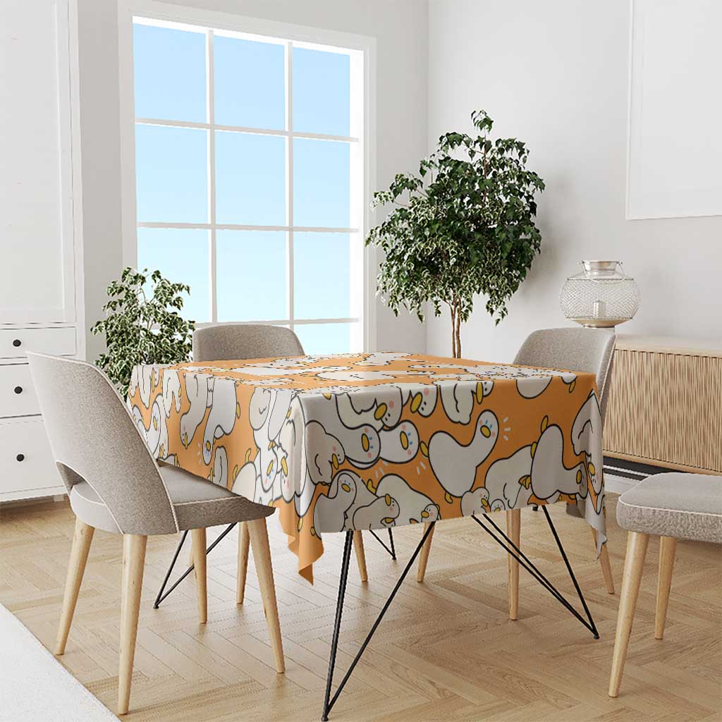 Chubby Duck Tablecloth Shocked White Ducks Cartoon Doodle Pattern