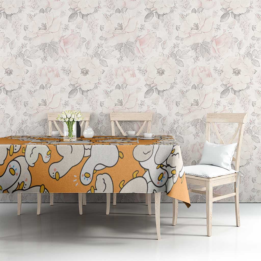 Chubby Duck Tablecloth Shocked White Ducks Cartoon Doodle Pattern