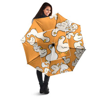 Chubby Duck Umbrella Shocked White Ducks Cartoon Doodle Pattern