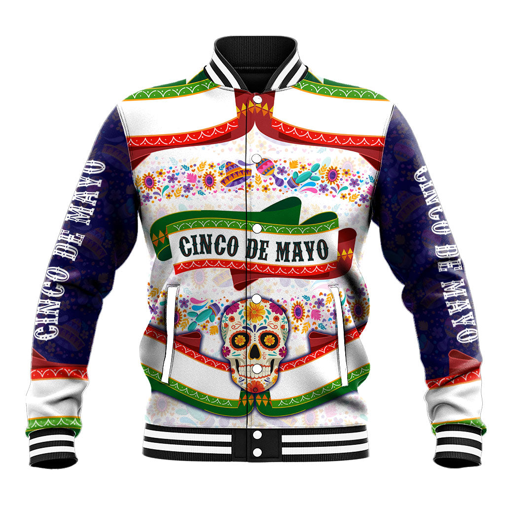 Cinco De Mayo Sugar Skull Mariachi Baseball Jacket Mexican Fiesta Floral Skeleton Guitar Folk Art