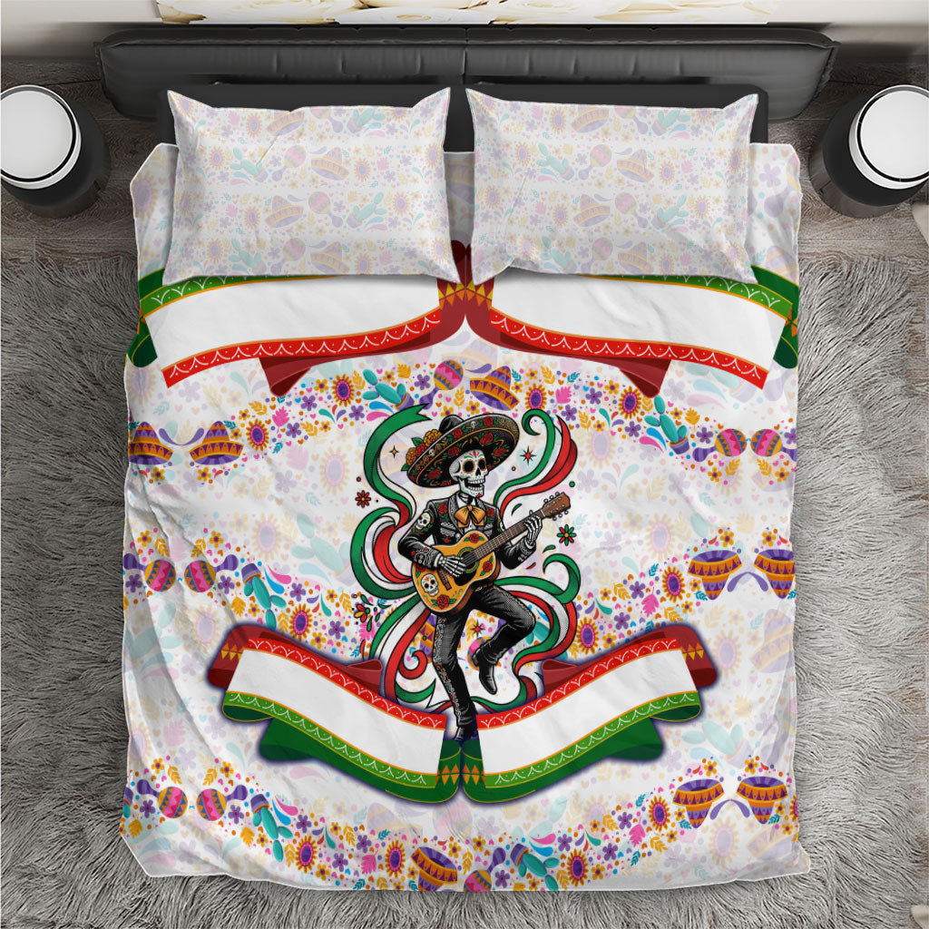 Cinco De Mayo Sugar Skull Mariachi Bedding Set Mexican Fiesta Floral Skeleton Guitar Folk Art