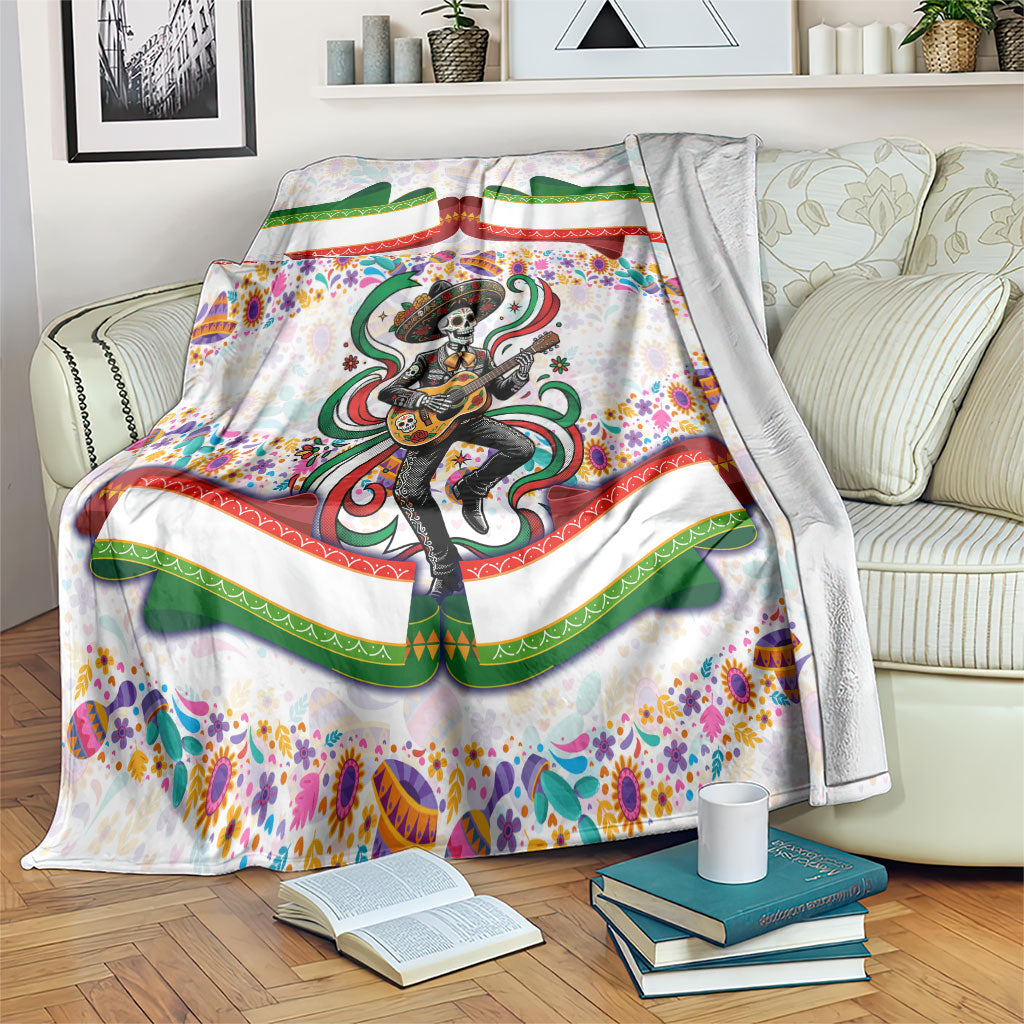 Cinco De Mayo Sugar Skull Mariachi Blanket Mexican Fiesta Floral Skeleton Guitar Folk Art