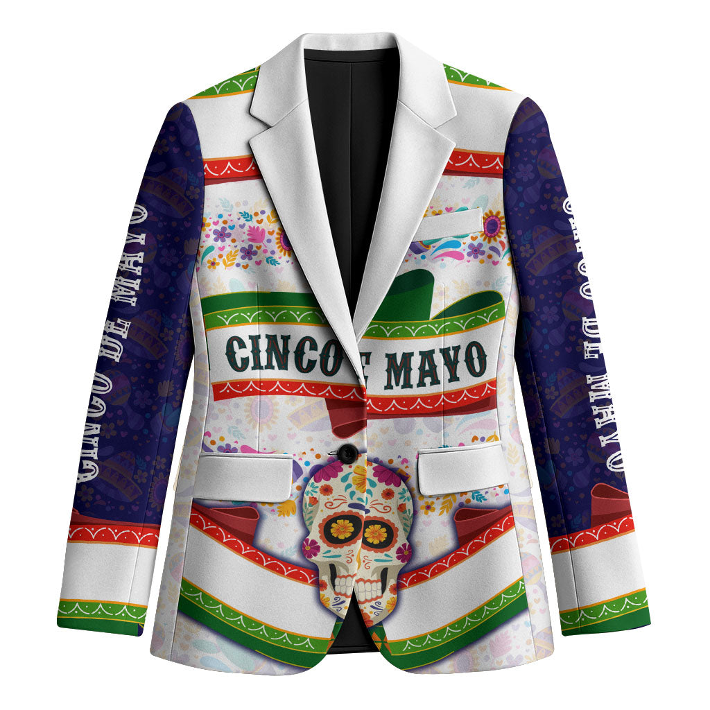 Cinco De Mayo Sugar Skull Mariachi Blazer Mexican Fiesta Floral Skeleton Guitar Folk Art