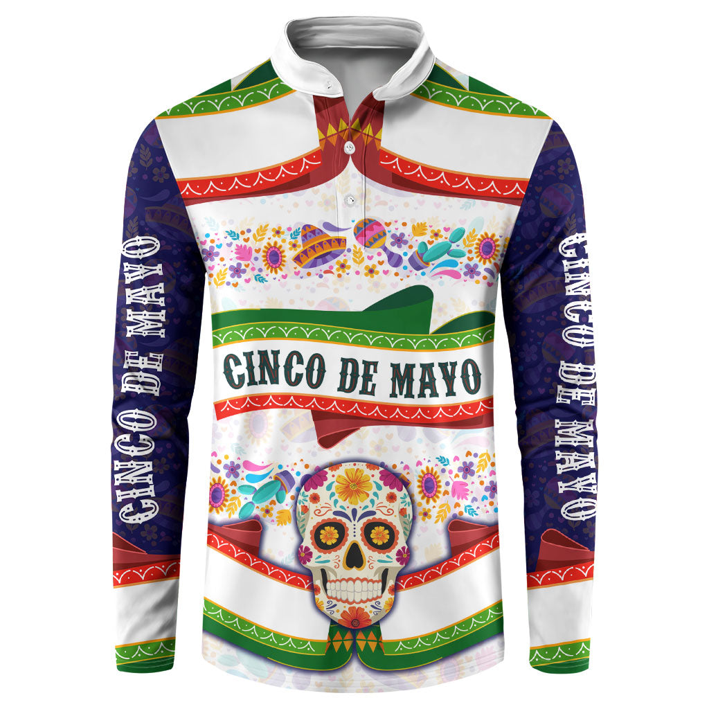 Cinco De Mayo Sugar Skull Mariachi Button Sweatshirt Mexican Fiesta Floral Skeleton Guitar Folk Art