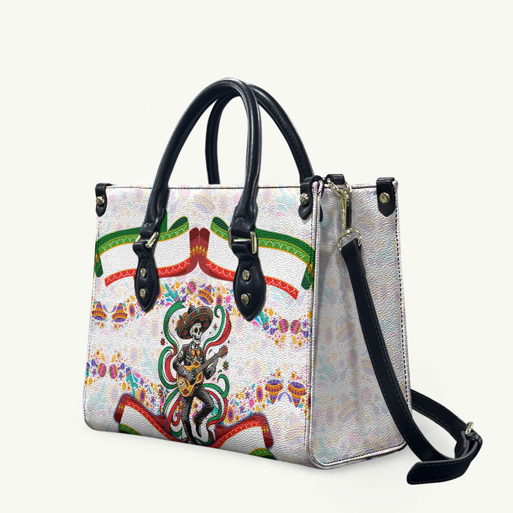Cinco De Mayo Sugar Skull Mariachi Leather Bag Mexican Fiesta Floral Skeleton Guitar Folk Art