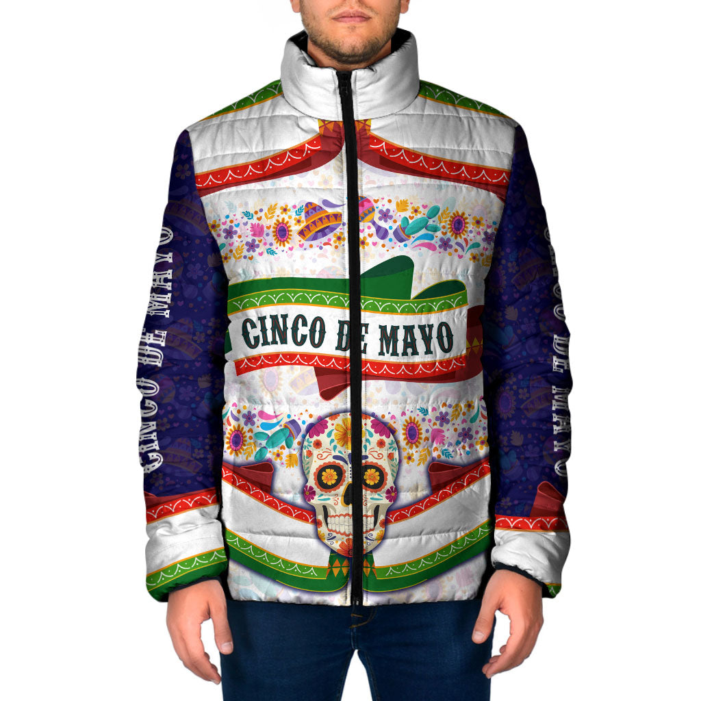 Cinco De Mayo Sugar Skull Mariachi Padded Jacket Mexican Fiesta Floral Skeleton Guitar Folk Art