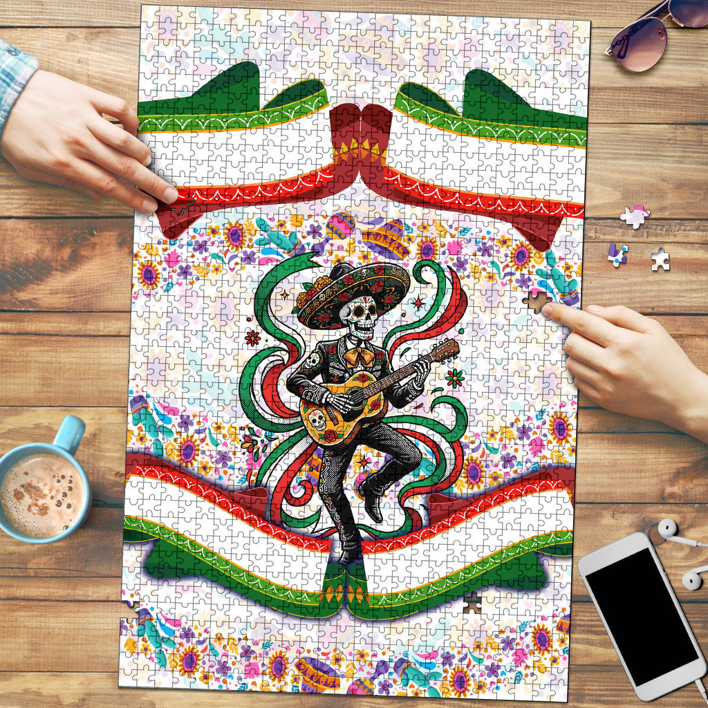 Cinco De Mayo Sugar Skull Mariachi Puzzle Mexican Fiesta Floral Skeleton Guitar Folk Art