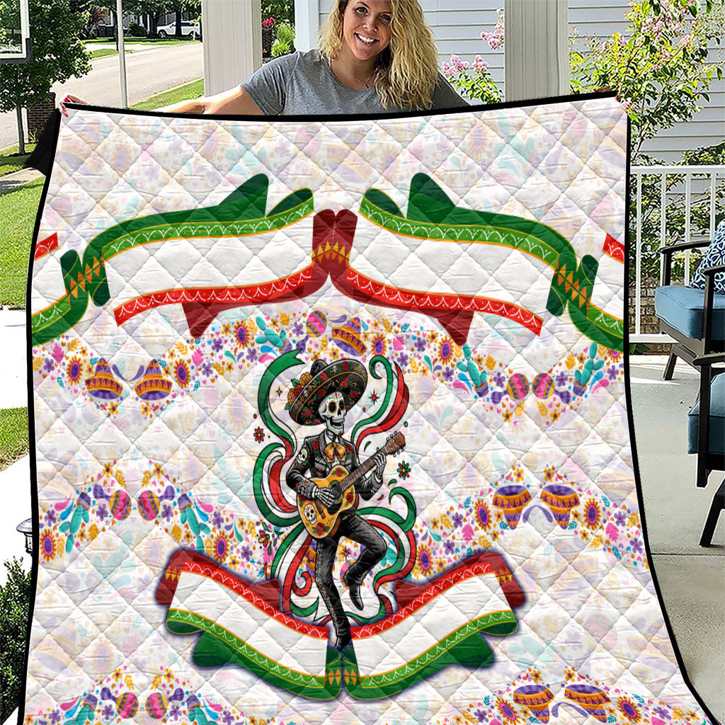 Cinco De Mayo Sugar Skull Mariachi Quilt Mexican Fiesta Floral Skeleton Guitar Folk Art