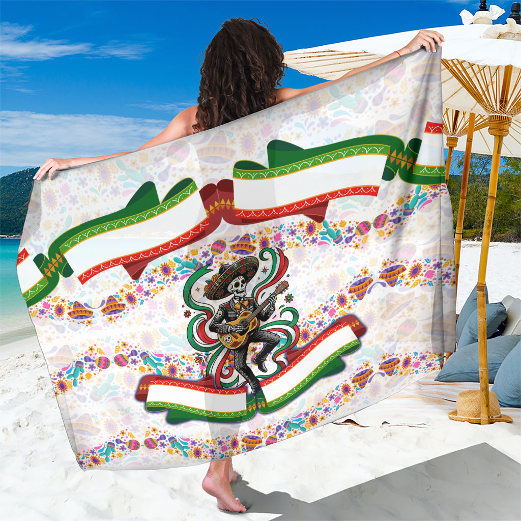 Cinco De Mayo Sugar Skull Mariachi Sarong Mexican Fiesta Floral Skeleton Guitar Folk Art