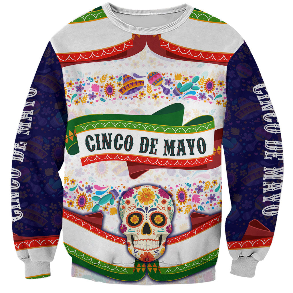 Cinco De Mayo Sugar Skull Mariachi Sweatshirt Mexican Fiesta Floral Skeleton Guitar Folk Art
