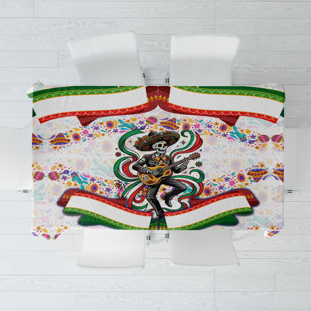 Cinco De Mayo Sugar Skull Mariachi Tablecloth Mexican Fiesta Floral Skeleton Guitar Folk Art