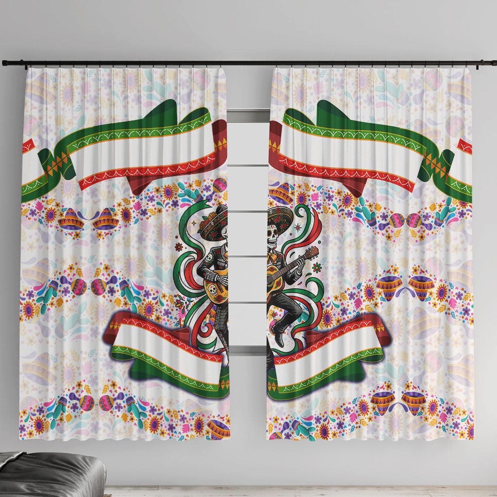 Cinco De Mayo Sugar Skull Mariachi Window Curtain Mexican Fiesta Floral Skeleton Guitar Folk Art