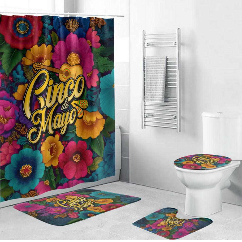 Cinco De Mayo Bathroom Set Mariachi Dancer - Vibrant Mexican Floral Fiesta Guitar Folk Art
