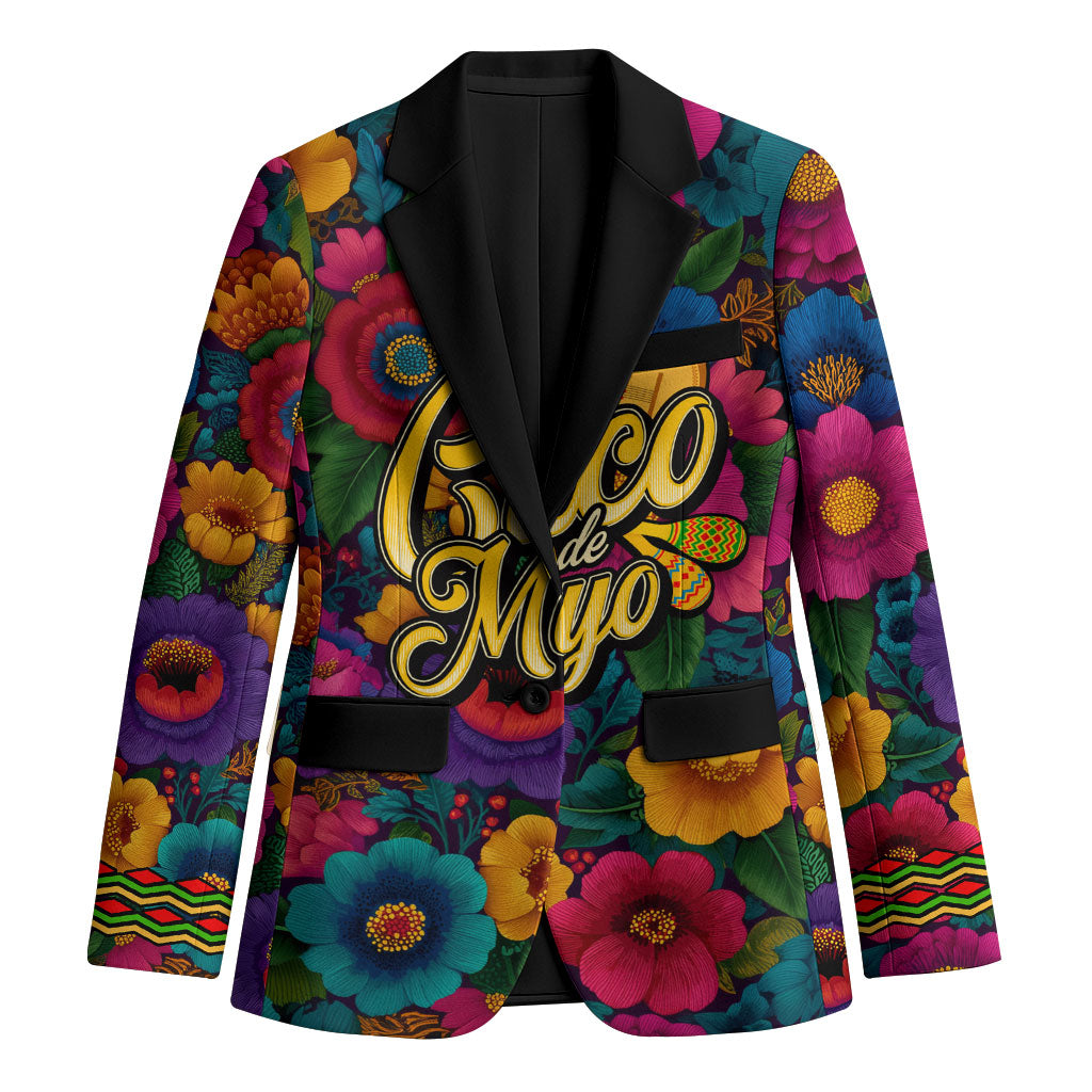 Cinco De Mayo Blazer Mariachi Dancer - Vibrant Mexican Floral Fiesta Guitar Folk Art