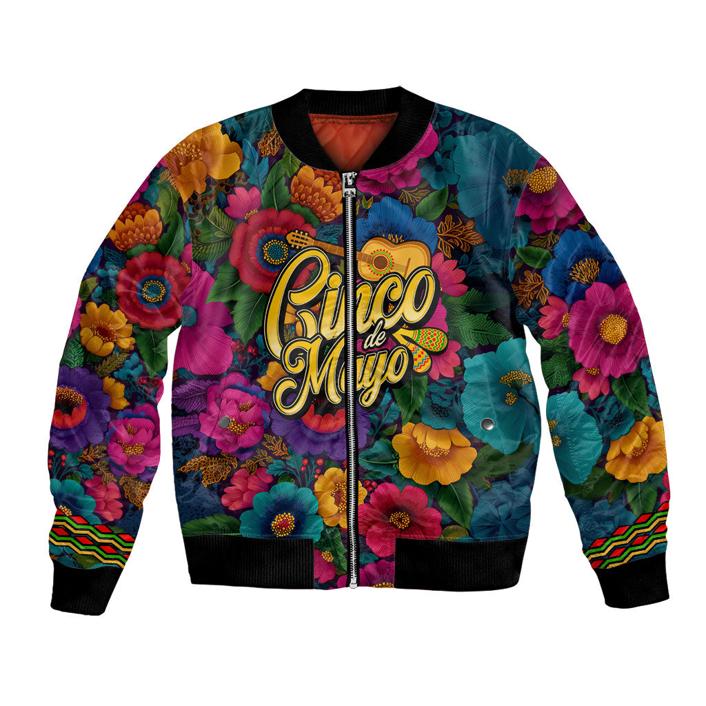 Cinco De Mayo Bomber Jacket Mariachi Dancer - Vibrant Mexican Floral Fiesta Guitar Folk Art