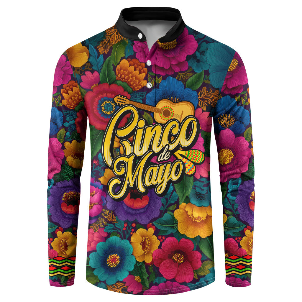 Cinco De Mayo Button Sweatshirt Mariachi Dancer - Vibrant Mexican Floral Fiesta Guitar Folk Art