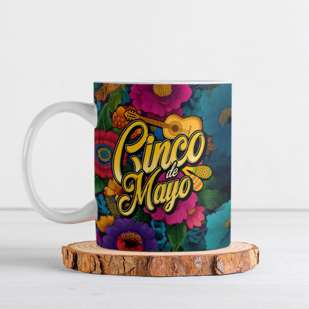 Cinco De Mayo Ceramic Mug Mariachi Dancer - Vibrant Mexican Floral Fiesta Guitar Folk Art