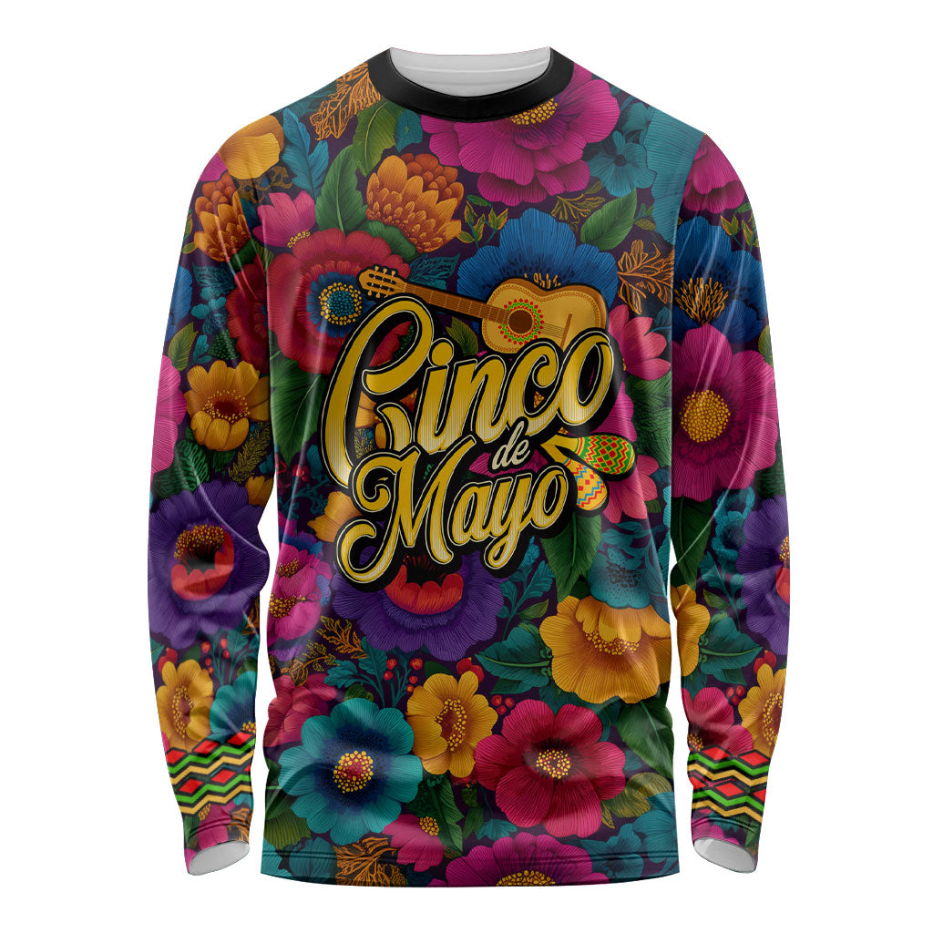 Cinco De Mayo Long Sleeve Shirt Mariachi Dancer - Vibrant Mexican Floral Fiesta Guitar Folk Art