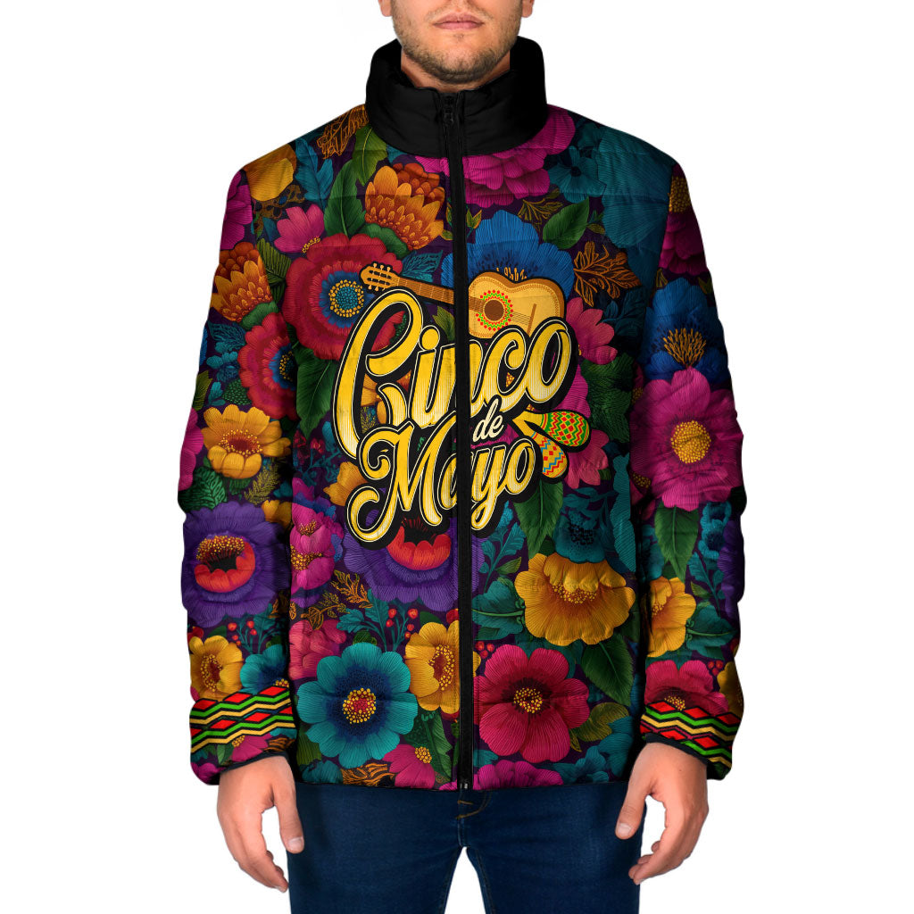 Cinco De Mayo Padded Jacket Mariachi Dancer - Vibrant Mexican Floral Fiesta Guitar Folk Art
