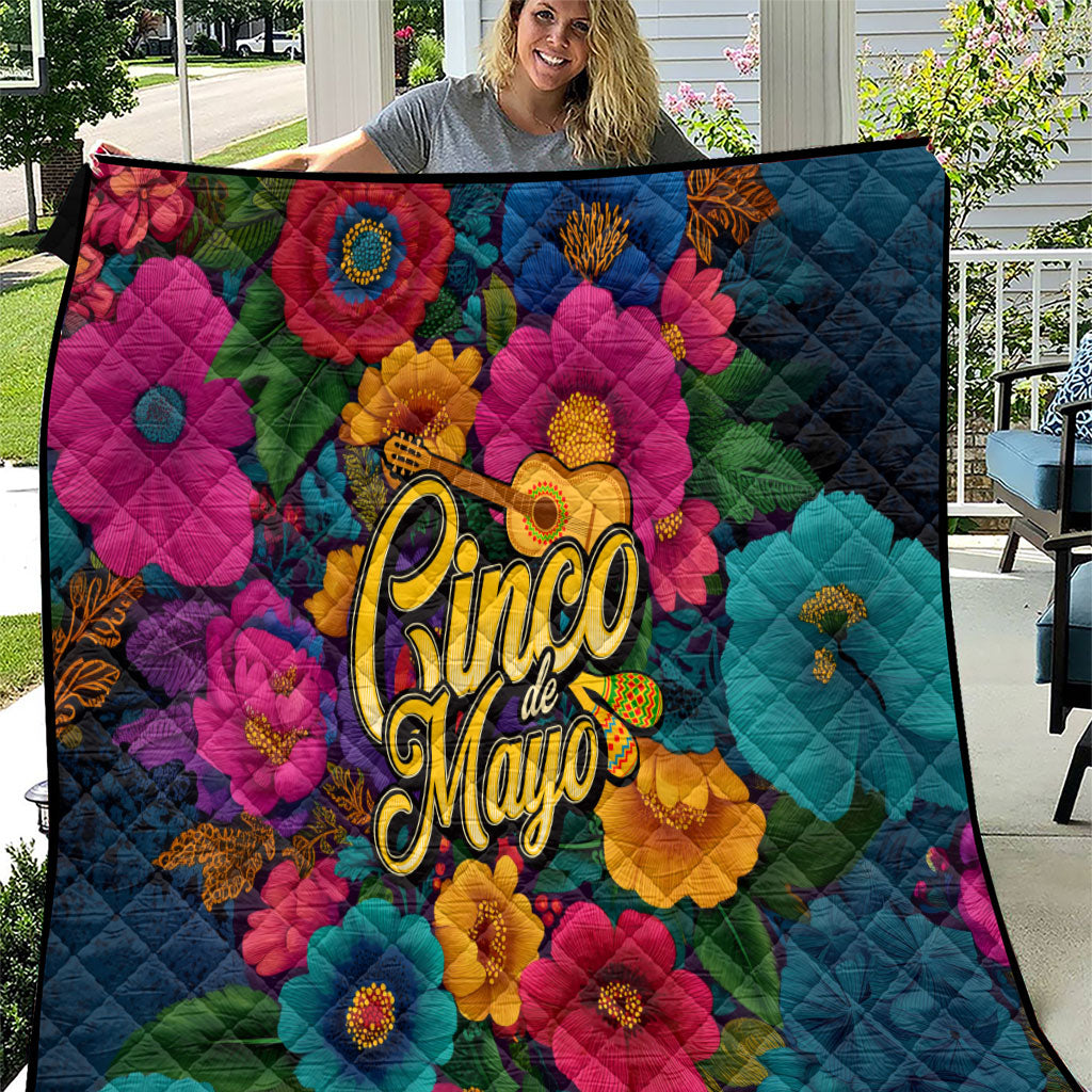 Cinco De Mayo Quilt Mariachi Dancer - Vibrant Mexican Floral Fiesta Guitar Folk Art