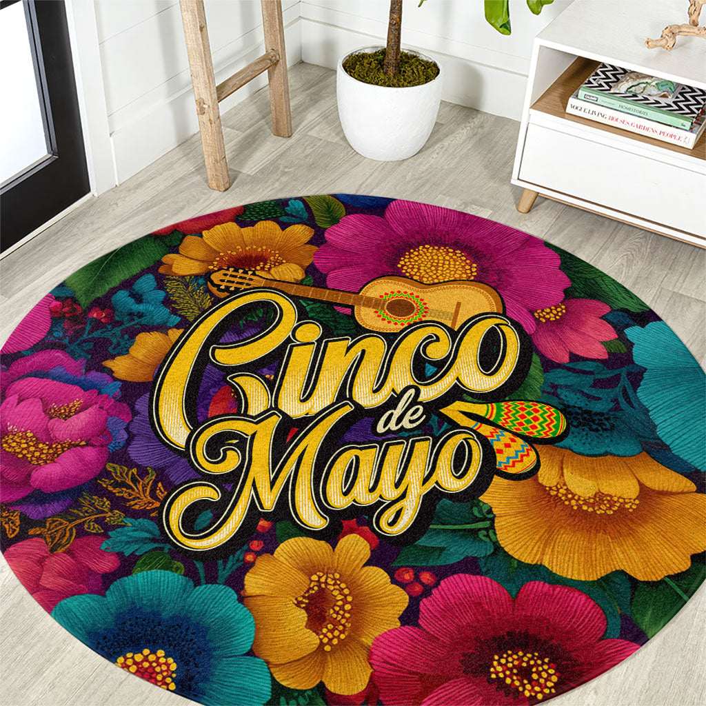 Cinco De Mayo Round Carpet Mariachi Dancer - Vibrant Mexican Floral Fiesta Guitar Folk Art