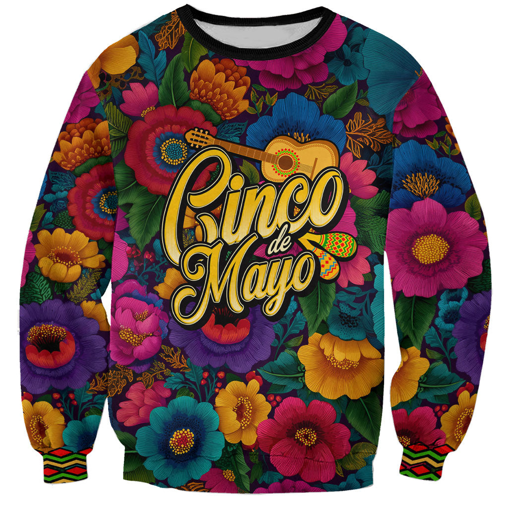 Cinco De Mayo Sweatshirt Mariachi Dancer - Vibrant Mexican Floral Fiesta Guitar Folk Art