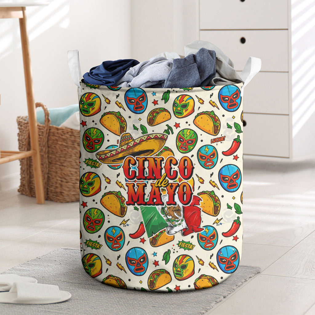 Cinco De Mayo Laundry Basket Lucha Libre Wrestler - Pop Art Comic Style Mexican Fiesta Taco