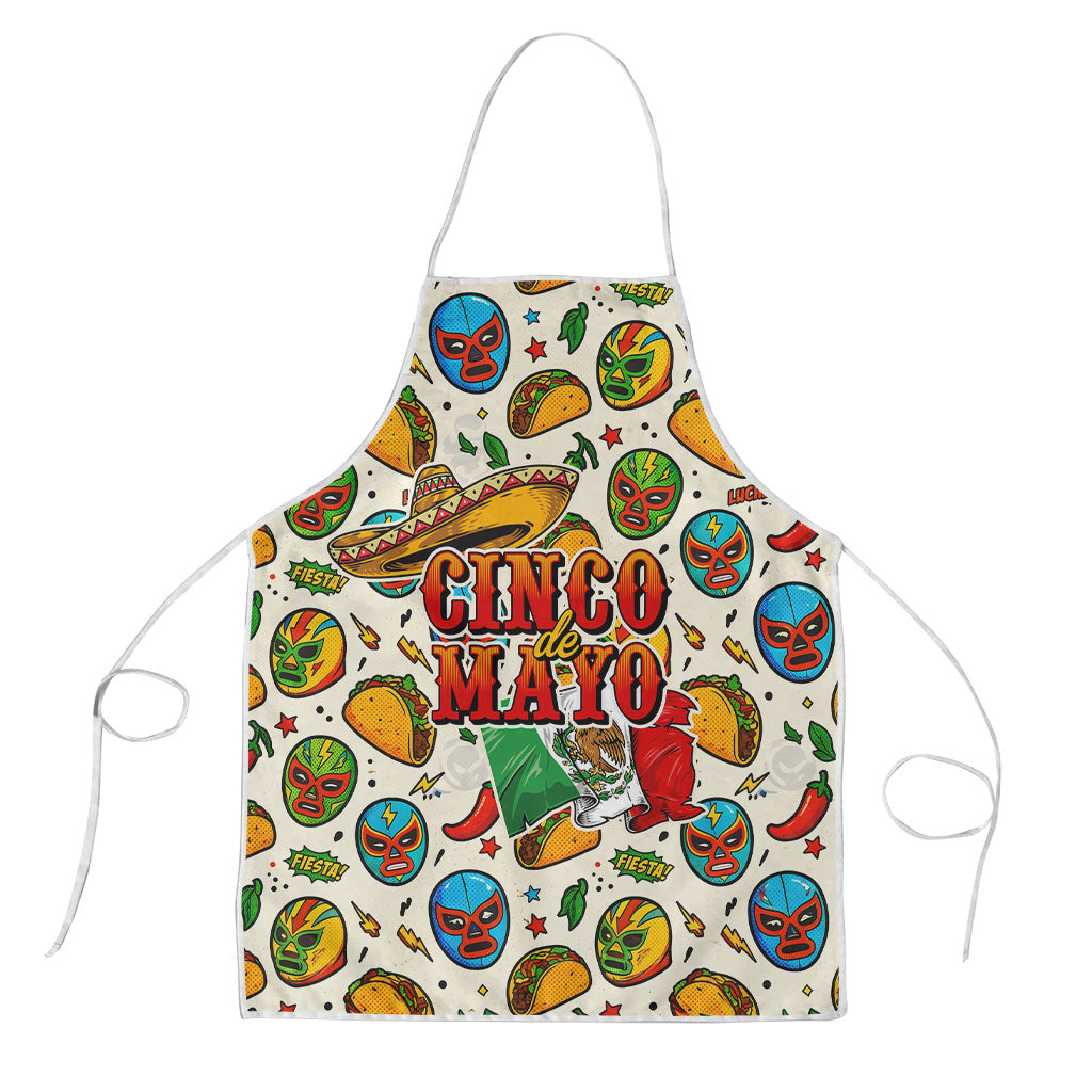 Cinco De Mayo Apron Lucha Libre Wrestler - Pop Art Comic Style Mexican Fiesta Taco