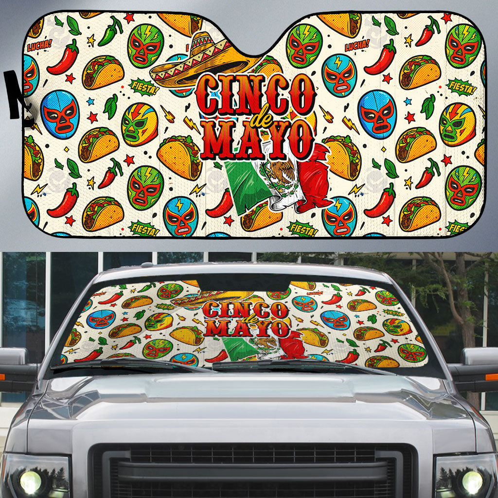 Cinco De Mayo Auto Sun Shade Lucha Libre Wrestler - Pop Art Comic Style Mexican Fiesta Taco