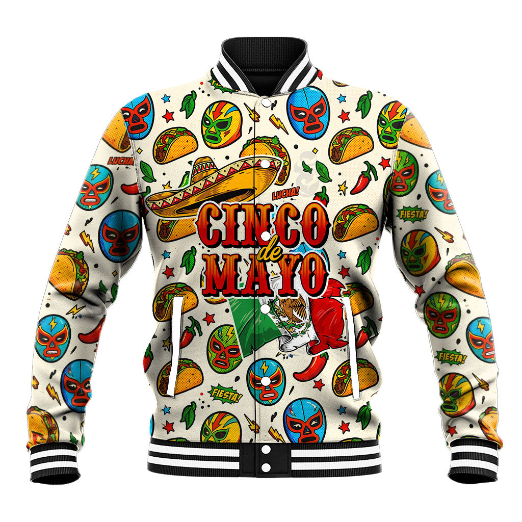 Cinco De Mayo Baseball Jacket Lucha Libre Wrestler - Pop Art Comic Style Mexican Fiesta Taco