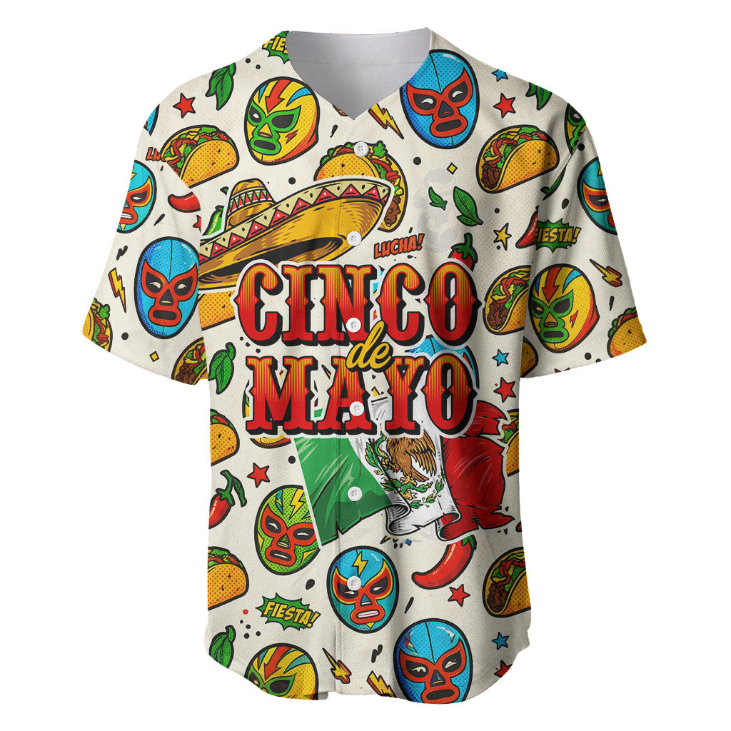 Cinco De Mayo Baseball Jersey Lucha Libre Wrestler - Pop Art Comic Style Mexican Fiesta Taco
