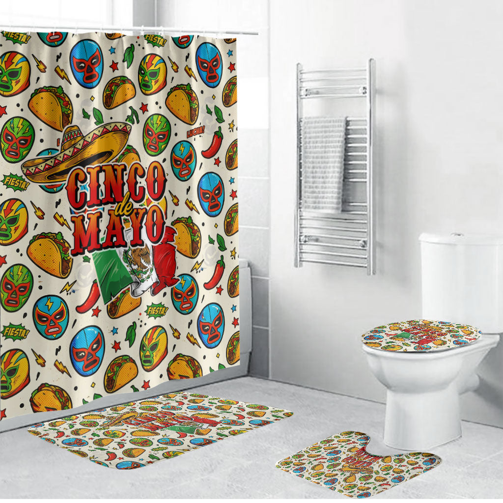 Cinco De Mayo Bathroom Set Lucha Libre Wrestler - Pop Art Comic Style Mexican Fiesta Taco