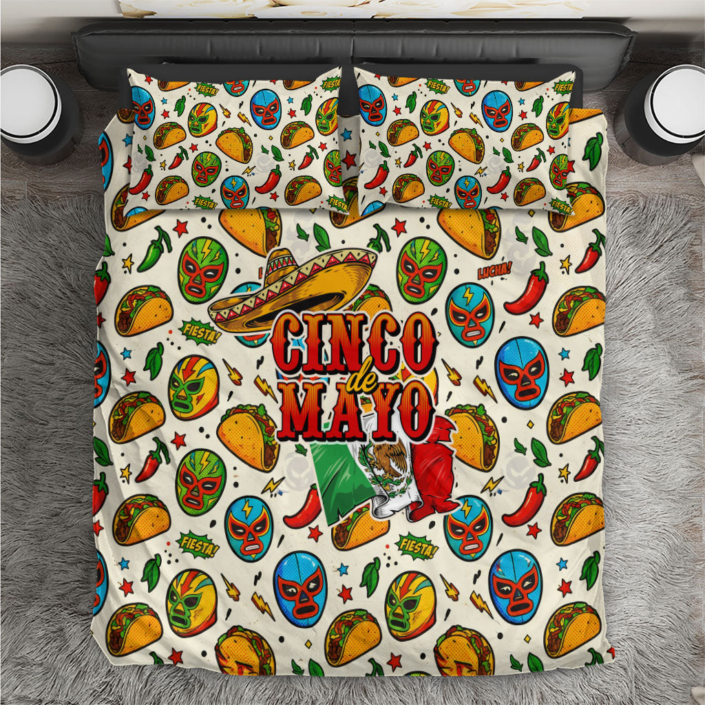 Cinco De Mayo Bedding Set Lucha Libre Wrestler - Pop Art Comic Style Mexican Fiesta Taco