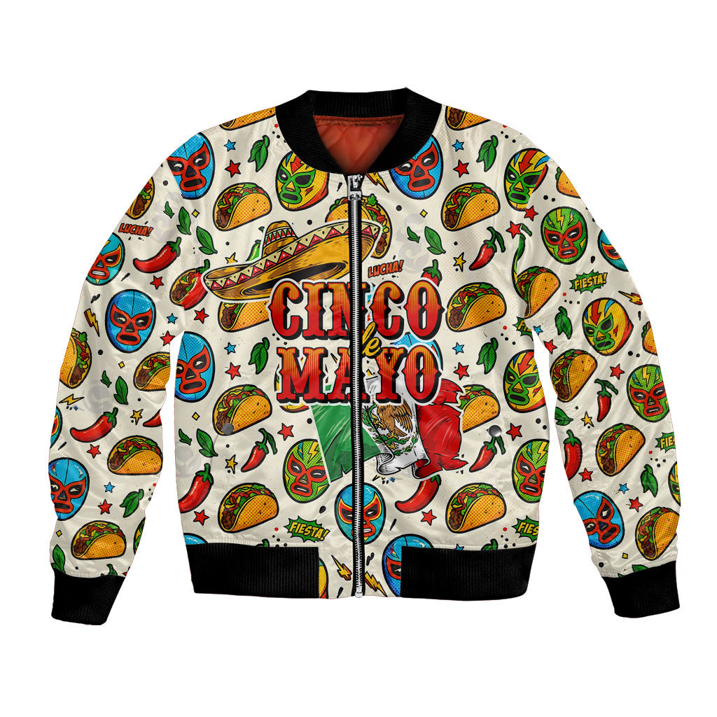 Cinco De Mayo Bomber Jacket Lucha Libre Wrestler - Pop Art Comic Style Mexican Fiesta Taco