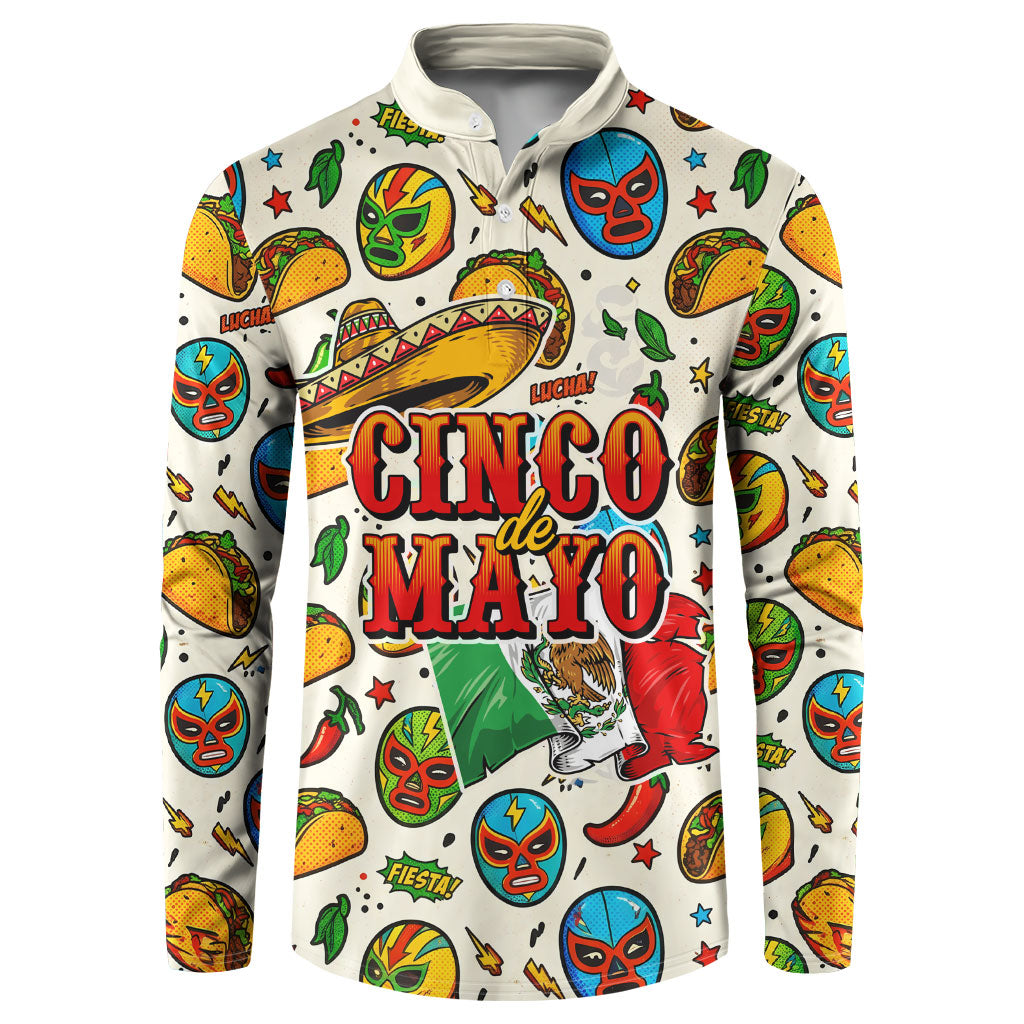 Cinco De Mayo Button Sweatshirt Lucha Libre Wrestler - Pop Art Comic Style Mexican Fiesta Taco