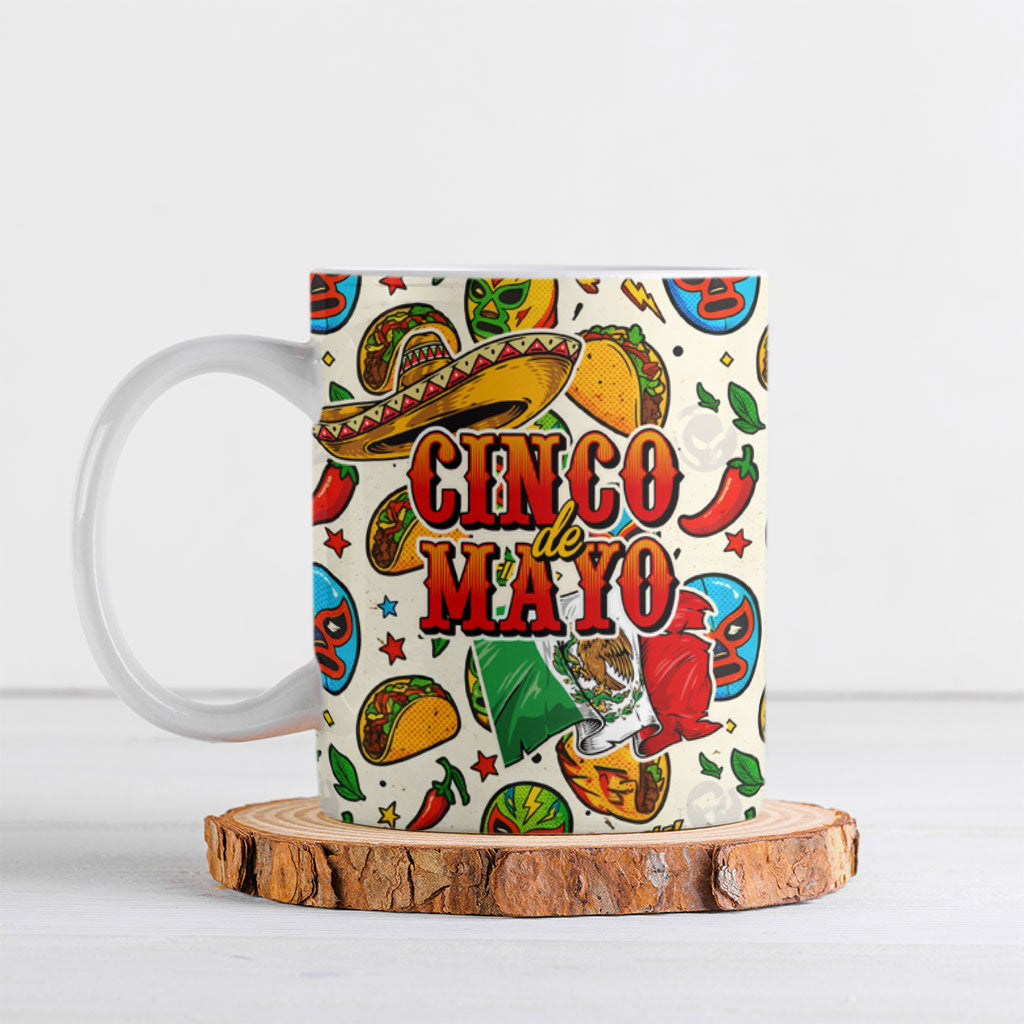 Cinco De Mayo Ceramic Mug Lucha Libre Wrestler - Pop Art Comic Style Mexican Fiesta Taco