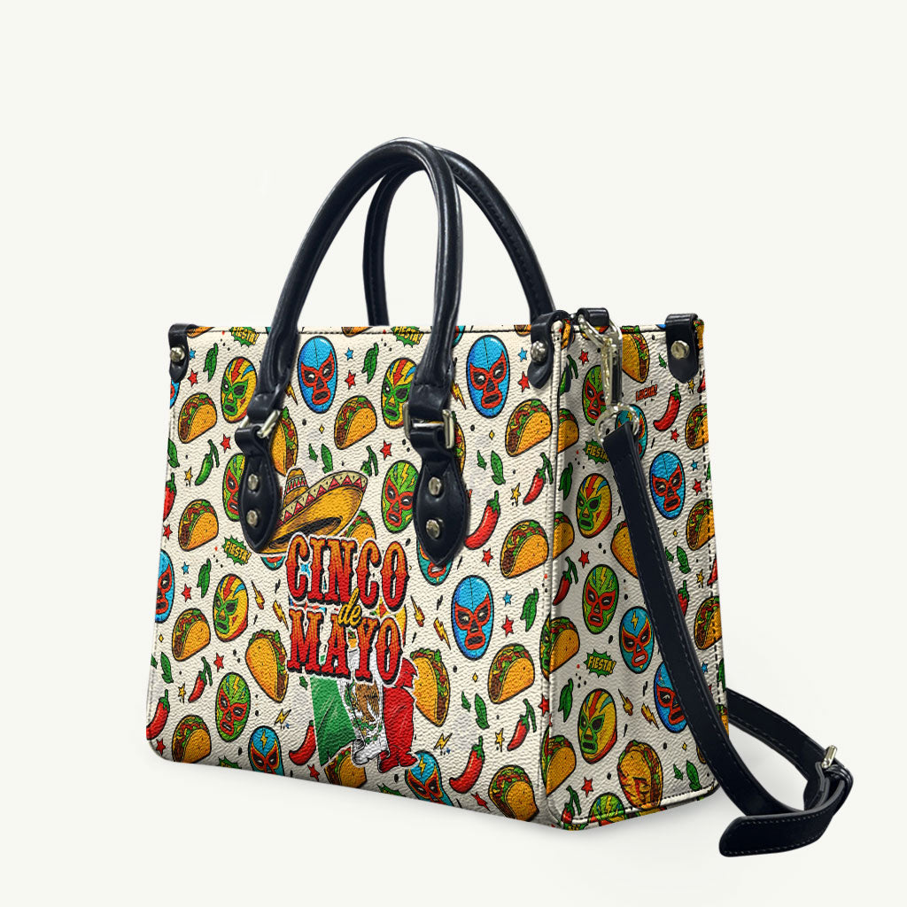 Cinco De Mayo Leather Bag Lucha Libre Wrestler - Pop Art Comic Style Mexican Fiesta Taco