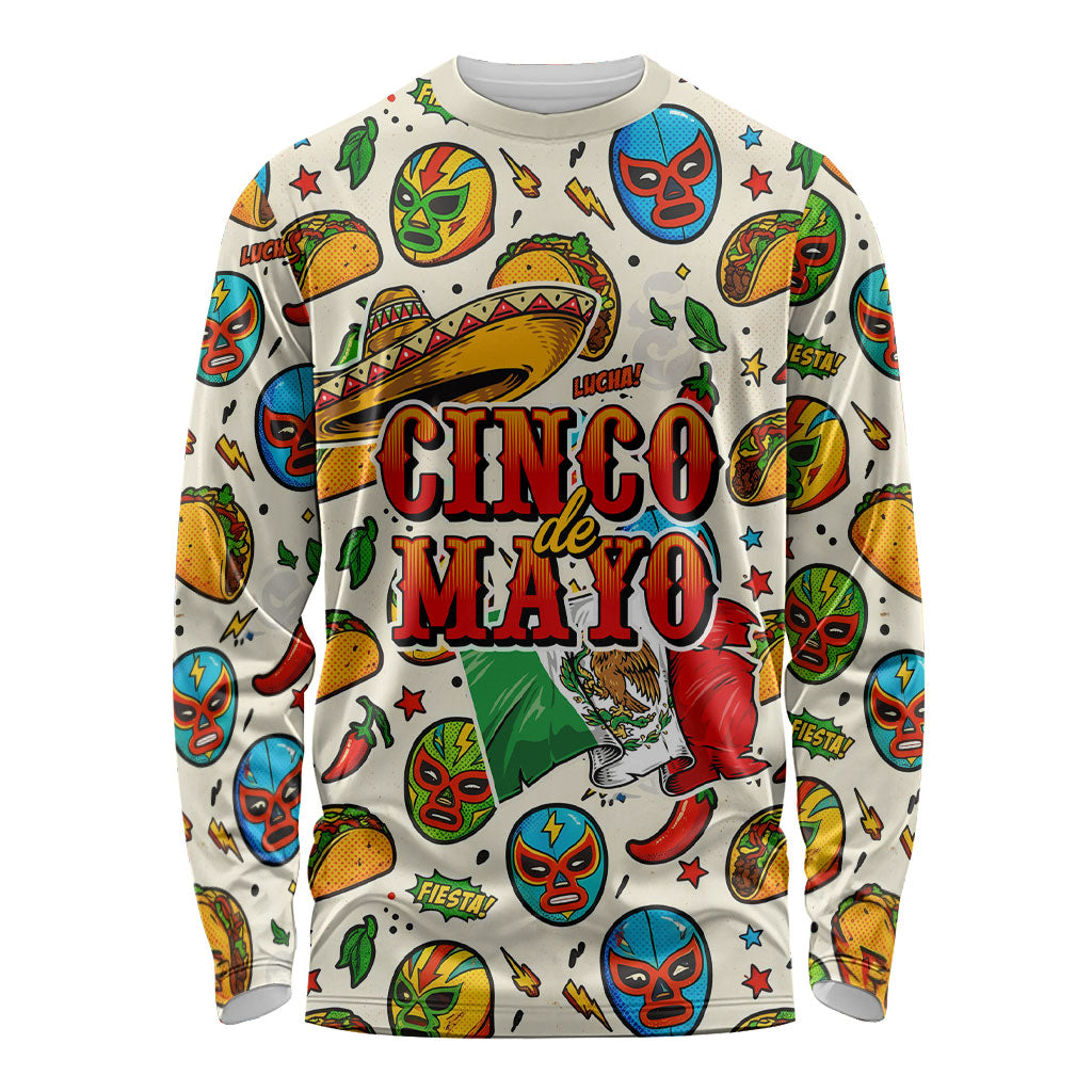 Cinco De Mayo Long Sleeve Shirt Lucha Libre Wrestler - Pop Art Comic Style Mexican Fiesta Taco