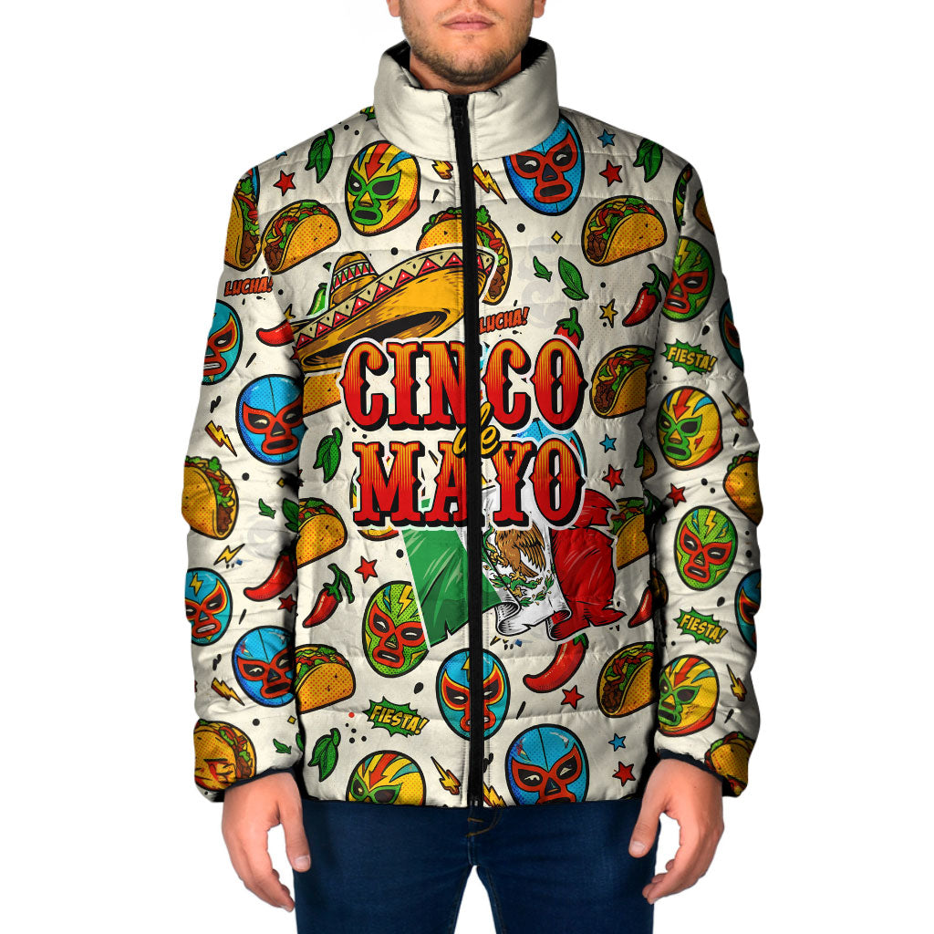Cinco De Mayo Padded Jacket Lucha Libre Wrestler - Pop Art Comic Style Mexican Fiesta Taco
