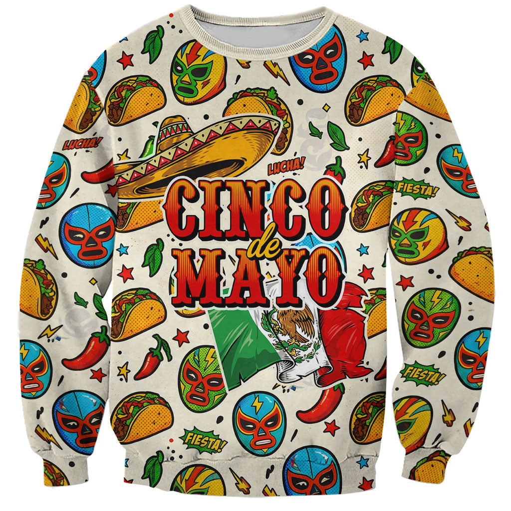 Cinco De Mayo Sweatshirt Lucha Libre Wrestler - Pop Art Comic Style Mexican Fiesta Taco