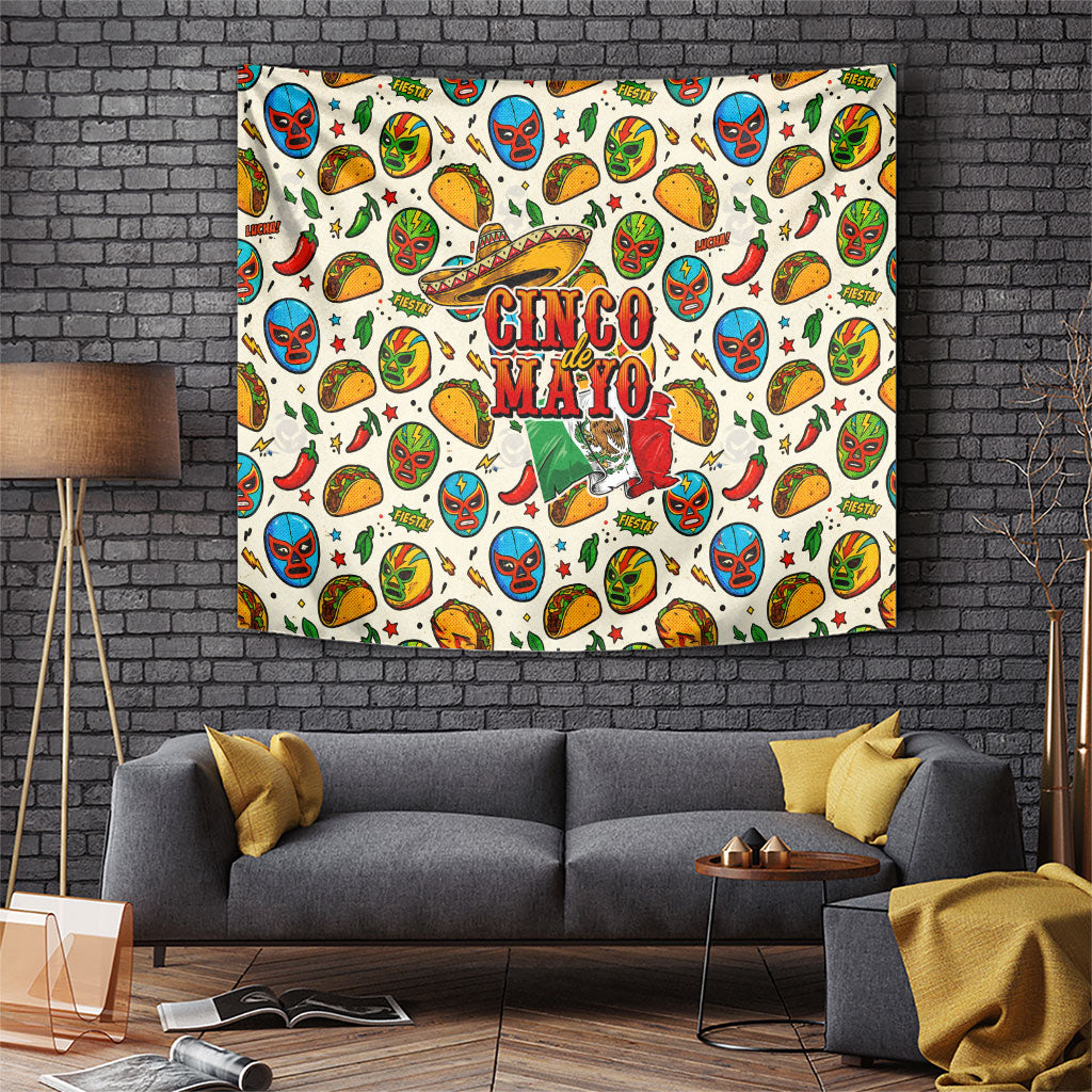 Cinco De Mayo Tapestry Lucha Libre Wrestler - Pop Art Comic Style Mexican Fiesta Taco