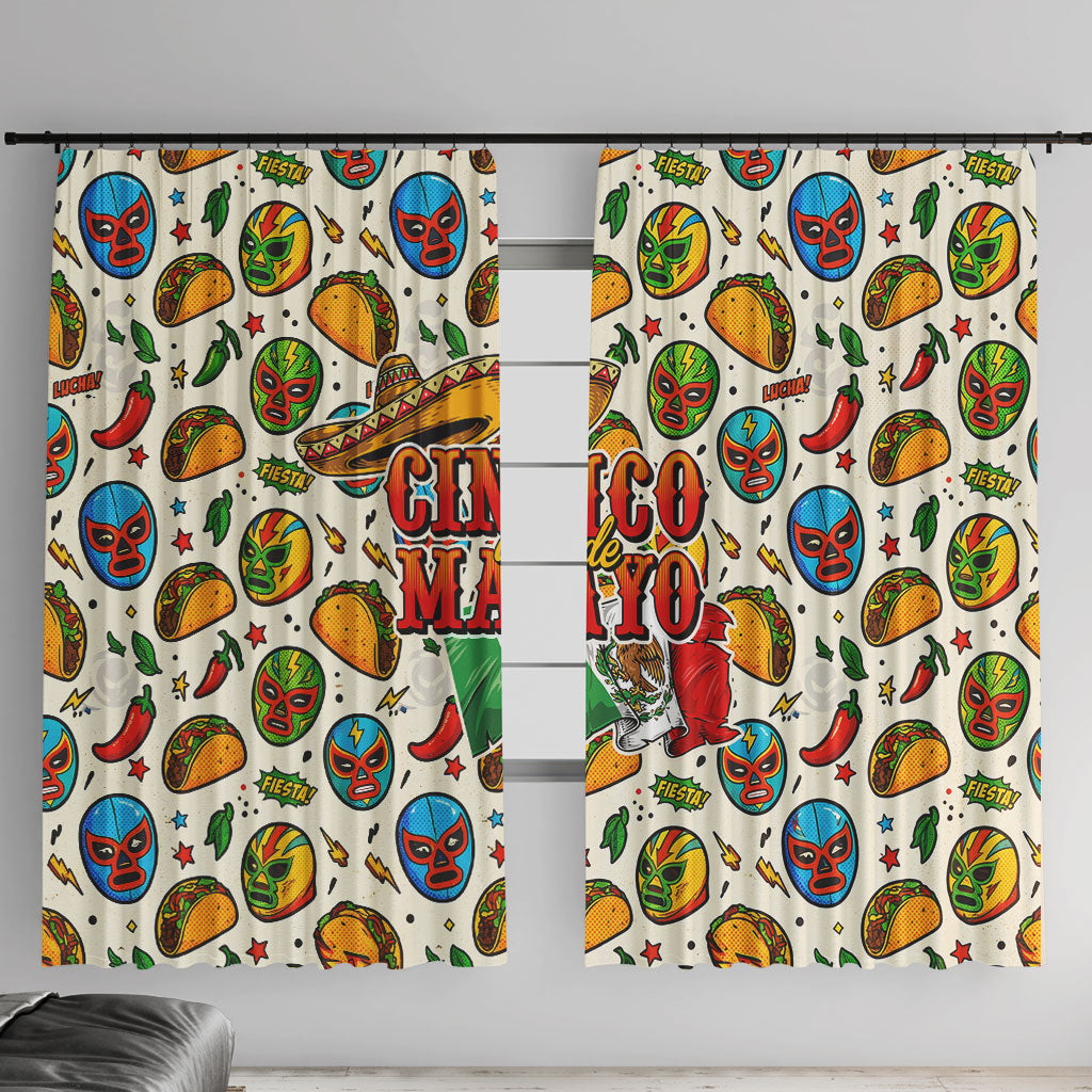 Cinco De Mayo Window Curtain Lucha Libre Wrestler - Pop Art Comic Style Mexican Fiesta Taco